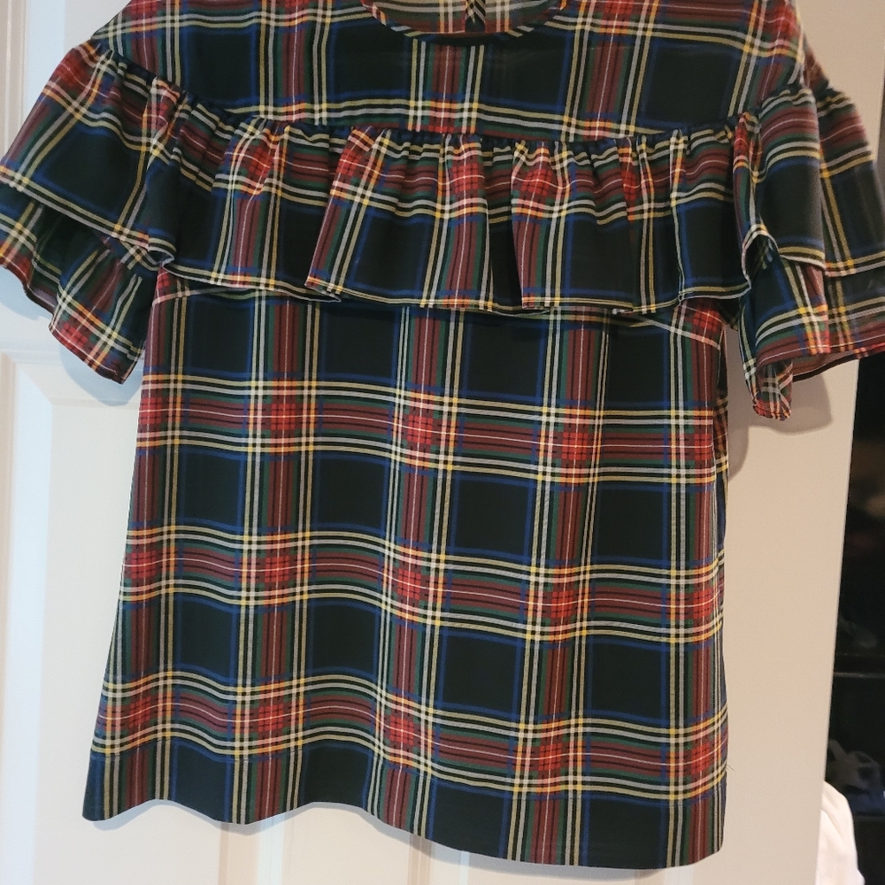 J crew Stewart Tartan ruffle blouse